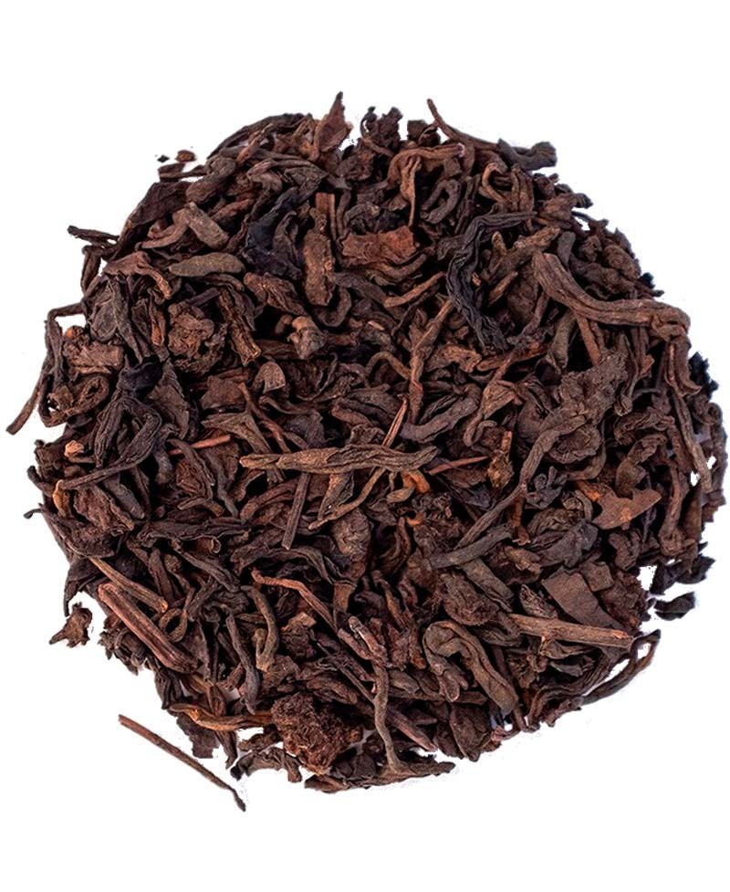 Primer plano de las hebras de té rojo orgánico puro.