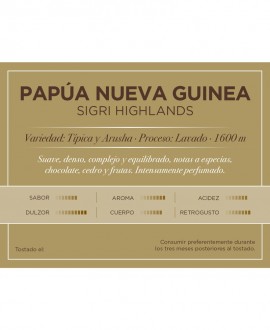Nota de cata Cafés Orígenes Papúa Nueva Guinea Sigri Highlands 250 gr Cafés Caracas